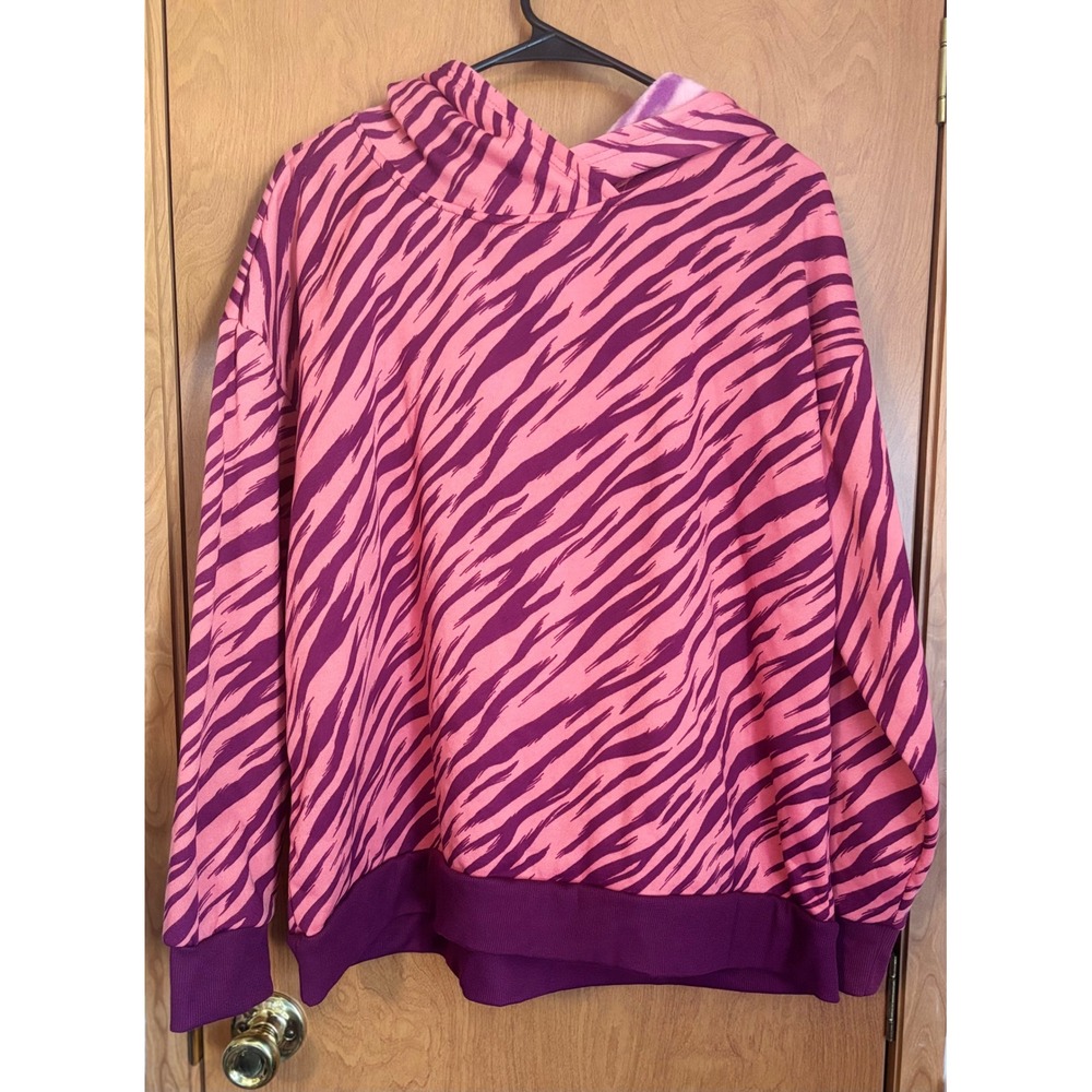 Just Be Womens Pink Purple Tiger Print Fleece Hoodie Sweatshirt 3X
